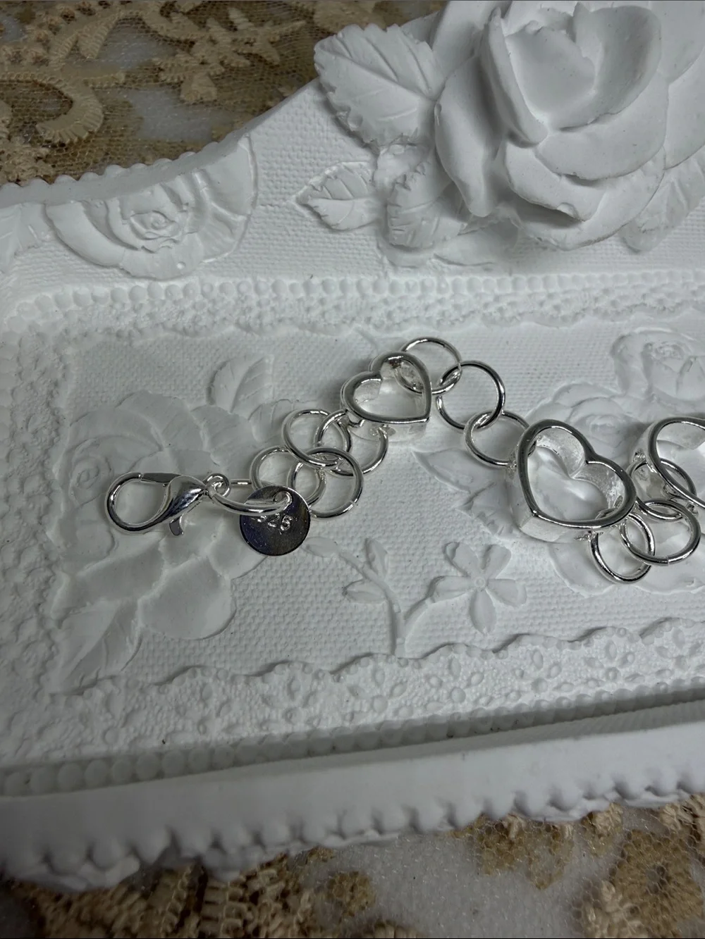 925 Sterling Silver Graduated Open Heart Link Bracelet Romantic Minimalist Clean